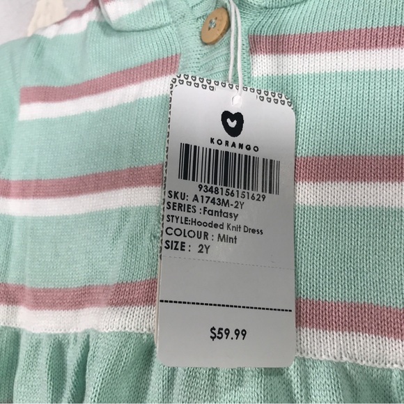 Korango Fantasy Striped Hooded Knit Dress, Toddler Girl's Size 2Y - Mint/multi - Picture 4 of 10